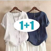 ANYOU 여성 여름 루즈핏 린넨반팔티 빅사이즈 1+1 M523