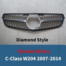 벤츠 다이아몬드그릴 세로그릴 프론트 그릴 레이싱 그릴 튜닝 바디 키트 벤츠 c w204 2009 2012 2013 2007-2014 gt diamond style c180 호환, 크롬 은빛