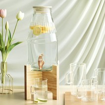 대용량 워터저그 카페 용품 정수기 유리 음료디스펜서 쥬스 차 파티 홈 수도꼭지 원목받침대, 미라주 음료 디스펜서 6L