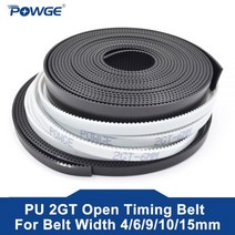 POWGE 2GT 오픈 동기 벨트 2GT6 너비 4691015mm 폴리 우레탄 스틸 PU GT2 타이밍 작은 백래쉬 3D 프린터, 10mm Color white, 50Meters