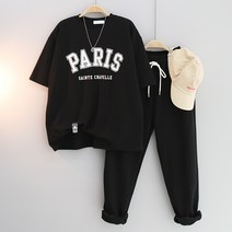 PARIS 레터링 트레이닝 세트 여성용 빅사이즈 운동복