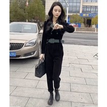 기모점프슈트 골덴 겨울점프수트 멜빵바지 코듀로이원피스 코듀로이오버롤 코듀로이점프수트 니트점프수트 벨벳점프수트 70 왕홍 접합 코듀로이 여자 2022 겨울 허리 접는 서양식