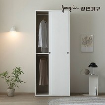 장인가구 타니아 LPM도어 800 슬라이딩 2단 행거옷장, 크림내추럴