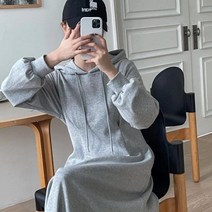 여자 내추럴 실루엣 핀턱 허리라인 후드 롱원피스