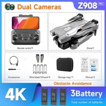 미니 레이저 포인터 발표 Z908 Pro 프로 드론 전문 4K HD 카메라 Mini4 광학 흐름 현지화 3 면 장애물 회피 쿼드콥터 장난감 선물, 6.4K Gray with 3B