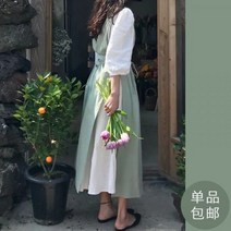 해방타운 백지영 앞치마 장금이 프릴 원피스 린넨 공주 꽃무늬 플라워, 단일사이즈, 그린