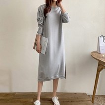 [바보사랑] 여자 봄 가을 파워숄더 라운드넥 옆트임 롱 원피스[옷자락]
