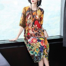 KORELAN 중장 엄마복 해변가 비치 스커트 반팔 아이스 원피스 미디 루즈핏 스커트