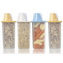 이지앤프리 도어포켓 사각 잡곡통 1.25Lx4개 환경호르몬없는 비스프리(BPA FREE) 냉장고정리용기 2중차단커버 냉장고 씨리얼통 시리얼통 미니쌀통 밀폐사료통 곡물지킴이 보관용기, 잡곡통 하늘 4개