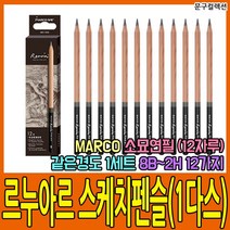 마르코 [마르코] 르누아르 스케치펜슬 낱색(1다스) 2H~8B 스케치연필 미술재료 미술연필 소묘연필 연필 스케치 뎃생 소묘, 2H(1다스)