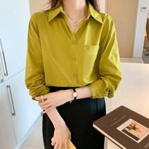 한국어 패션 봄 가을 2023 새로운 여성 셔츠는 칼라 솔리드 간단한 쉬폰 블라우스 느슨한 옷 blusas 탑스 23762 거절