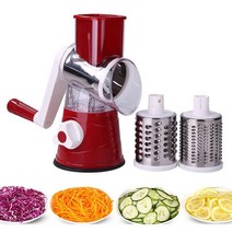 야채 커터 3in1 로터리 치즈 강판 3 스테인레스 스틸 슬라이스가있는 주방용 수동 Graters 분쇄기, 빨간