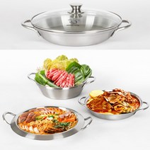 통3중 스텐 인덕션 전골냄비 샤브샤브 감자탕 국수 부대찌개 오뎅탕 전골팬, 부대전골-실버, 30cm