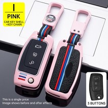 스마트키 키케이스 키홀더 3 버튼 금속 원격 키 포드 피에스타 포커스 2 Ecosport 쿠가 탈출 팔콘 B-Max C-Max 에코 스포츠, 03 Pink Set
