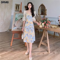 DFMEI 원피스 여하 예쁜 기질 여신 플라워 베프 스커트 패션 서양풍
