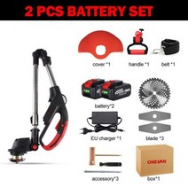 전동 동력 예초기 제초기 ONEVAN 4000W 36000RPM 브러시리스 전기 잔디 깎는 기계 조정 가능한 무선 트리머 정원 도구 마키타 18V 배터리 사용, 2 Battery EU Plug