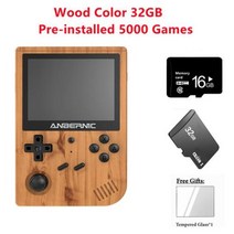가정용게임기 최신 3.5 인치 IPS 스크린 미니 휴대용 게임 콘솔 ps1/n64/psp/드림캐스트/nds 사전 설치 128 레트로 게임용 16G + 32/64/10000G, Wood 32GB, Wood 32GB