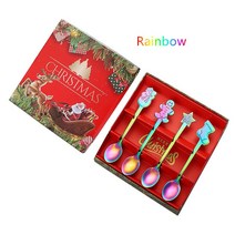 4PCS Ins 스타일 크리스마스 스푼 스테인레스 스틸 스푼 크리 에이 티브 믹싱 커피 디저트 스푼 크리스마스 선물 상자 부엌에 대 한 설정, 선물 상자 무지개