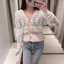ZARA 자라 플라워 자카드 니트 브이넥 가디건