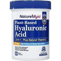 NatureMyst 히알루론산 250mg 식물 기반 히알루론산 플러스 25mg 천연 비타민 C 고효능 쉽게 흡수성 콜라