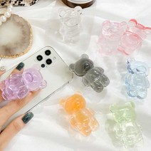 파스텔 투명 곰돌이 그립톡 에폭시 스마트톡 아크릴 레진, 연핑크
