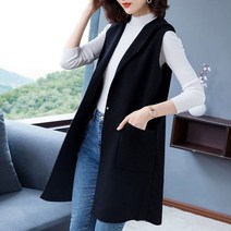 여성용 후드 조끼 민소매 코트 롱 베스트 루즈핏