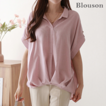 블루종 밑단 주름 가오리 블라우스_B2304BL087B