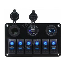 마린 스위치 패널 요트 보트 과부하 보호 자동차 LED 다기능, 6단+USB+시가잭+Display