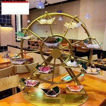 디저트 마카롱 회전 트레이 베이커리 진열대 일식초밥, 골드+골드 8단(중형) 50x20x높이60cm