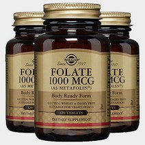 솔가 폴레이트 1000mcg 글루텐 프리 비건 무설탕 타블렛, 120정, 3개