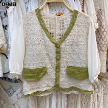 브이넥 니트 카디건 반팔 여 코디 여름 여성복 문예범 여성복 에스닉룩 상의 트렌드
