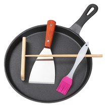 무쇠 주물 브런치 크레페 크레이프 팬케이크 팬 26cm 우드 스프레더 포함, 기본
