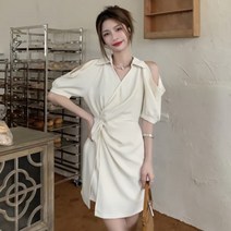 [바보사랑] 여성 가을 어깨 트임 꼬임 원피스 드레스