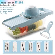 채칼 만능 감자필러 과일깎는기계 돌돌이 야채슬라이서 양배추 스텐 파채 파, Blue color with box