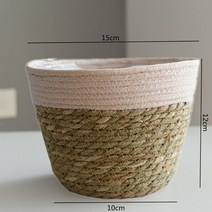 플랜트박스 플랜터 대형 다육이화분 밀짚 직조 꽃 식물 바구니 잔디 재배 바구니 실내 야외 꽃 커버 식물 컨테이너 재배 식물, 핑크색 XS