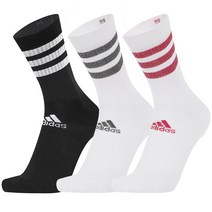 아디다스 3S GLAM CRW 3팩 스포츠 양말 삭스, White-Black
