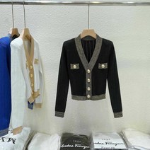 가을 봄 여성 가디건 슬림 골드 단추 포인트 니트 라운드 환절기 골지 라운드넥 라인 배색 긴팔