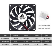 커스텀수냉 pc 쿨러 게이밍 Gdstime-DC 5V 12V 24V 2 핀 3 USB 80MM 80x80x10mm 듀얼 볼 PC 브러시리스 축, 0.1A8010B24V2P2.54