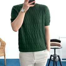 룩플레인 케이블 짜임 비스코스 여름 라운드 반팔 니트 5color