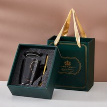 MONERIA 커피잔/머그컵 머그컵 숟가락 선물 세트 340ml ZN, C블랙+덮다+숟가락+ 선물 박스 세트