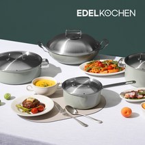 에델코첸 뉴탱고 스텐 인덕션 냄비세트 4종 편수+양수+파티웍+곰솥 인덕션용 통3중 304 스테인리스 냄비 127060, 에코그린_단품 | 파티웍+찜기 28cm
