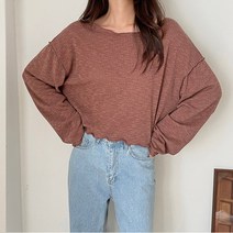 바질 니트티셔츠)세미크롭기장/숏기장/밑단셔링