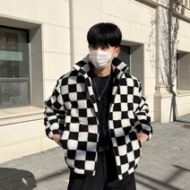 AR 체커보드 체크 양털 패딩 누빔 점퍼