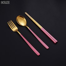 304 스텐 휴대용 식기 수저 포크 젓가락 3종세트 회사 세트, 3세트, 핑크 골드 수저 포크