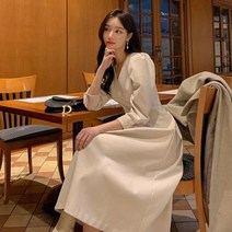 파티드레스 세련된 한국 스타일의 허리 포옹 슬리밍 드레스 여성용 중간 길이 워드 퍼프 슬리