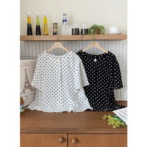 코지 여자 소피아 도트 땡땡이 원버튼 반팔 블라우스