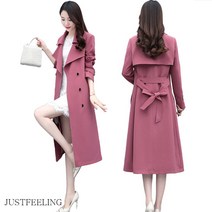 JUSTFEELING 여자 미디 트렌치코트 가을 루즈핏 롱코트 오버핏 롱코트 세련 고급스러운 가을코트