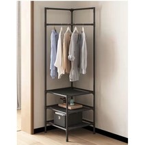 HBCI 조립식 코너 스탠드 옷걸이 3층 칸막이, 블랙