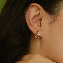 EPWEI 여성 14k 큐빅 귀걸이 골드 나비 매듭 이어링 원터치 피어싱 패션 귀찌