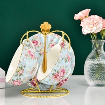 북유럽플라워 찻잔세트 2p 빈티지 커피잔 홈카페 찻잔 홍차잔, 블루플라워2인조찻잔세트